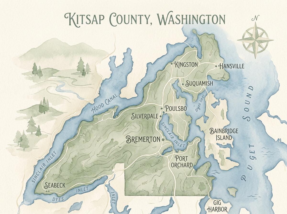 Stylized map of Kitsap County